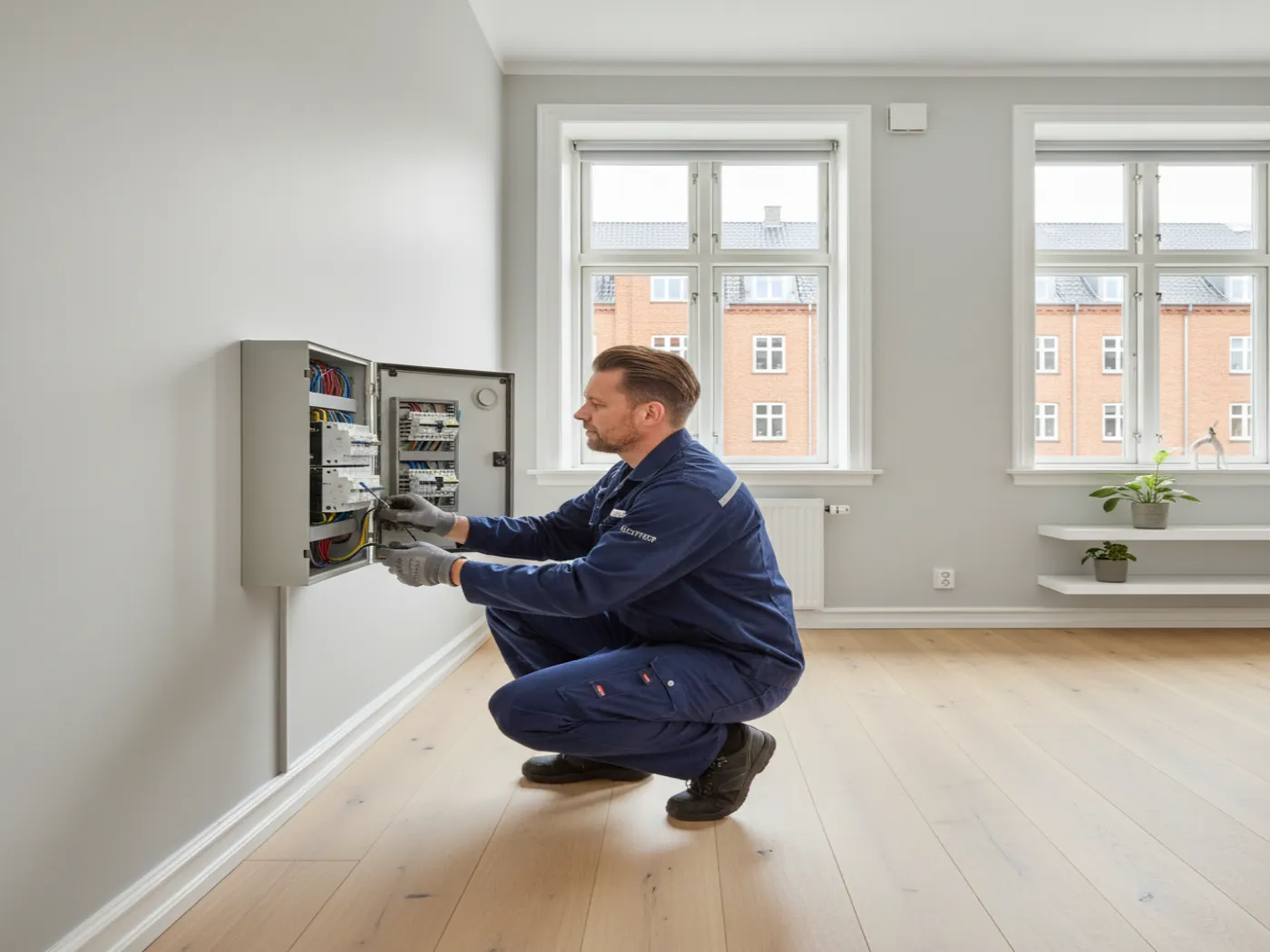 Autoriseret elektriker arbejder på eltavle på Amager